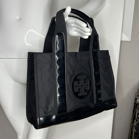 Tory Burch Large A4 Black Nylon Patent Hidden Snap Tote Bag - Picture 2 of 13